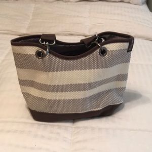 Thirty One Canvas Crew Mini - Taupe Straw Stripe